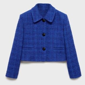 Mango Size Large Blue Tweed Cropped Jacket